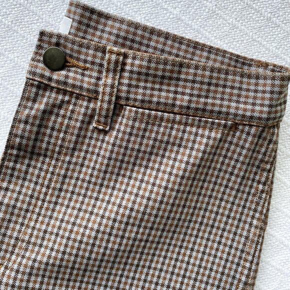 Uniqlo U Checked Straight Pant High-Waist Cropped Brown Blue Plaid Womens 6 - Picture 8 of 11